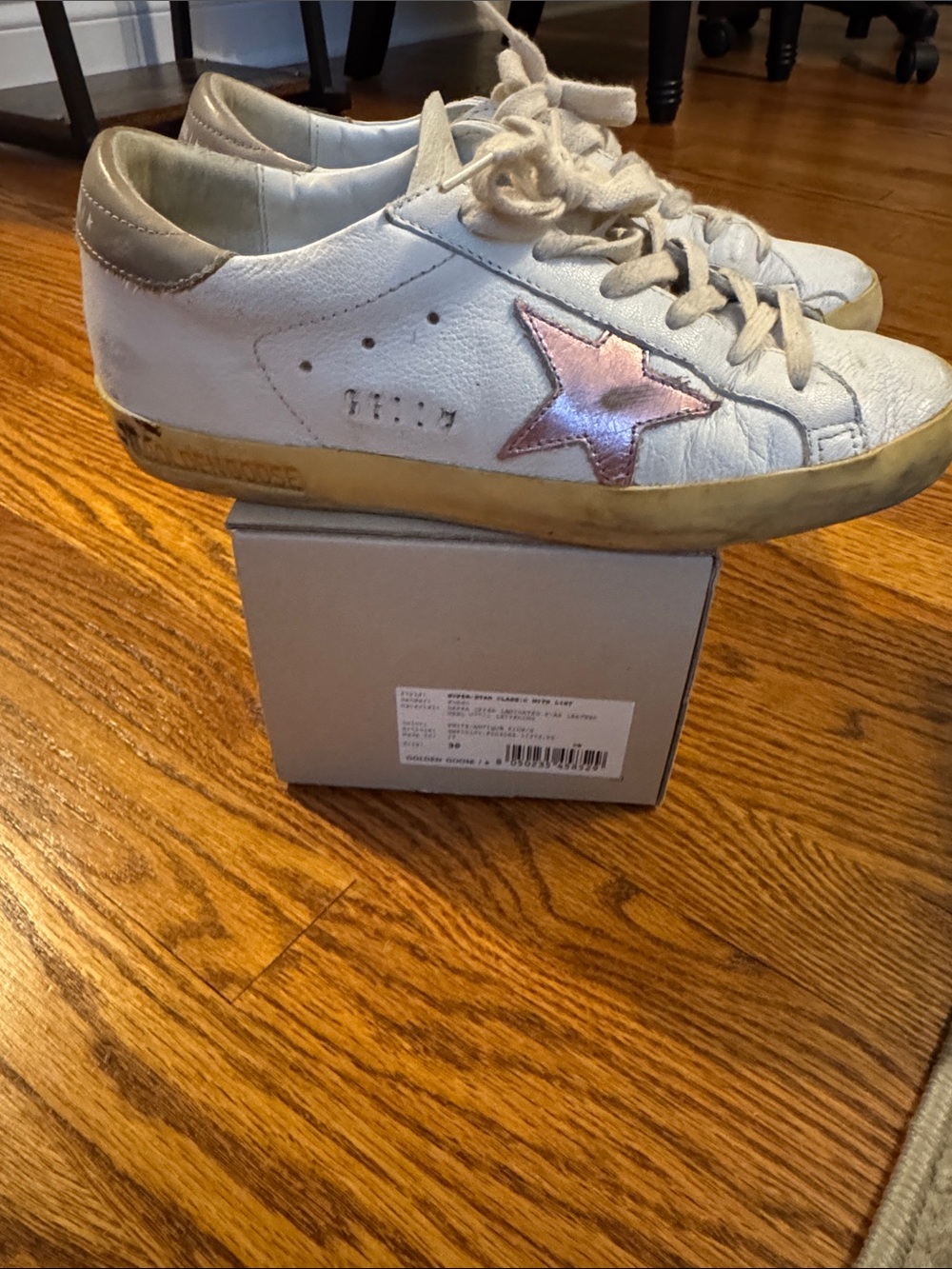 Golden Goose White Leather Sneakers with Pink Metallic Star